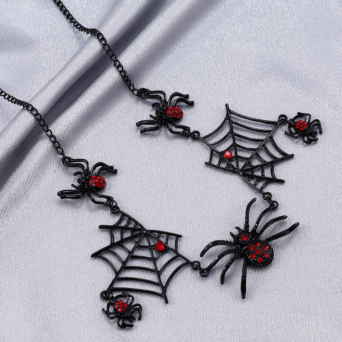 Wholesale Halloween Retro Gothic Exaggerated Black Spider Web Necklace